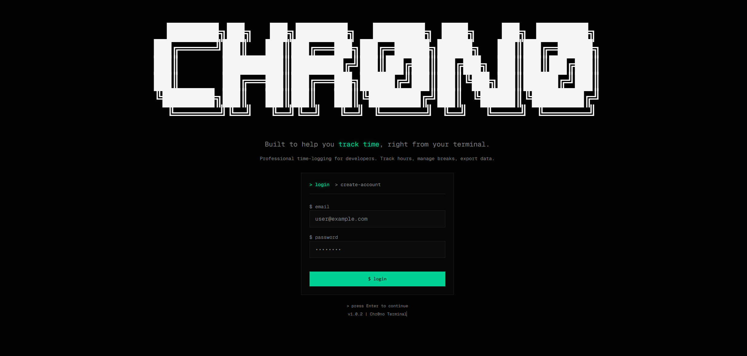 Chr0no Terminal Time Tracker